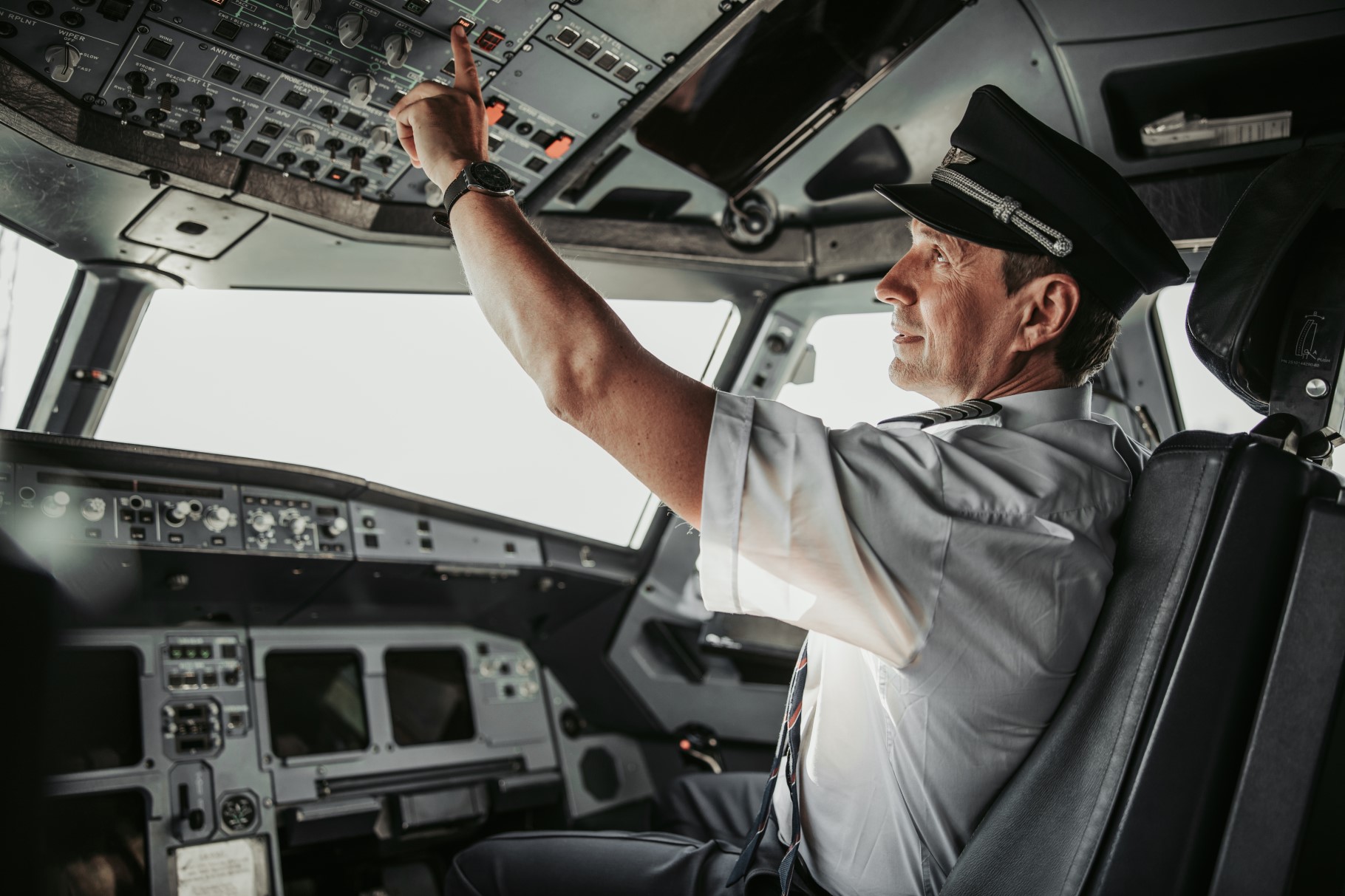 Concentrated pilot in cockpit